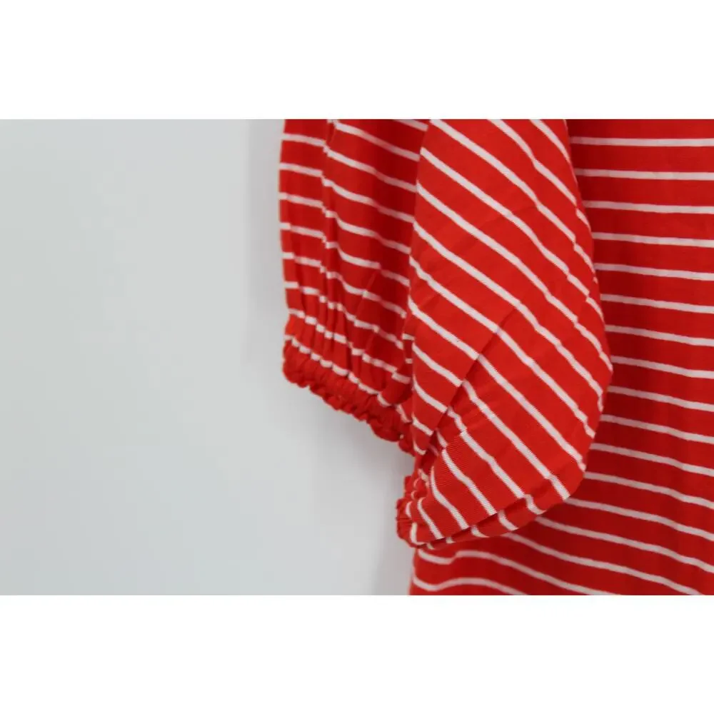J.Crew Vintage Jersey T-Shirt Stripe Puff Sleeve Red White Large NEW